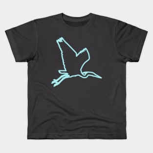 80s Retro Neon Sign Blue Heron Bird Kids T-Shirt